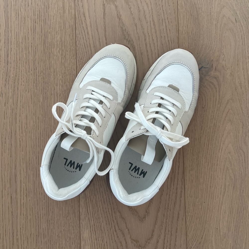 Kickoff Trainer Sneakers in Neutral Colorblock Leather: ANTIQUE CREAM MULTI